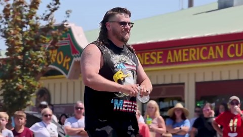Men with mullets catwalk down Main Street in Kuna, Idaho