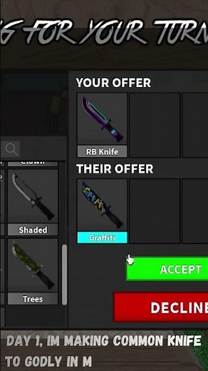 Day 1, I'm making Common to Godly Knife in MM2 #shorts #roblox #mm2