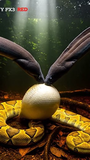 Electric eels vs. pythons: A shocking battle! 🤯⚡️ #electriceels #pythons #wildlife #cgi