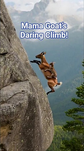 Epic Moment! Mama Goat Climbs Cliffside with Baby on Her Back #wildlife #animalshorts