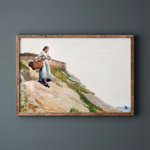 Winslow Homer Coastal Print | Girl With Basket Poster | Beach Landscape Wall Art | Digital Download - Etsy