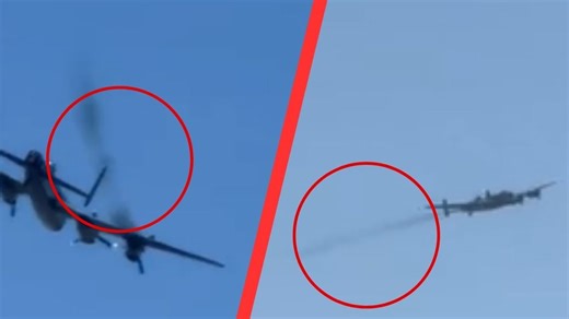 Watch smoke come from Lancaster Bomber before it returns to base in emergency after flying over West Midlands