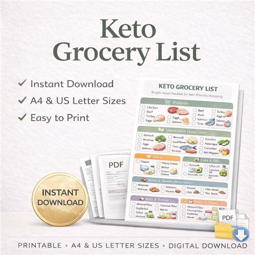 Keto Grocery List Printable | Visual Shopping Checklist (A4 & US Letter) - Etsy Canada