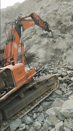 Powerful Excavator in Action: Breaking Rocks with Hydraulic Hammer and Chisel #shorts