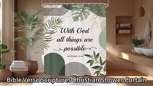 Bible Verse Scriptures Christian Shower Curtain Sage Green Boho Mid Century Modern Abstract Quotes Gold Leaves 60Wx72H Bathroom Decor Minimalist Arch Bath Curtain Fabric Polyester 12 Pack Hooks