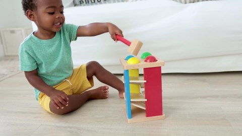 Melissa & Doug Deluxe Pound and Roll Wooden Tower Toy with Hammer, White