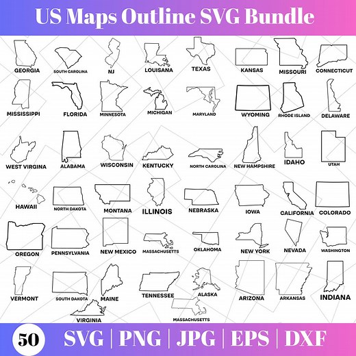 United State Map Outline Shapes, United States of America Map, Engraving or Print, Perfect for Cutting, Instant Download, USA Map for Cricut - Etsy