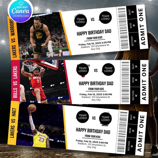 Custom Basketball Tickets, NBA Tickets, Basketball Surprise Ticket, Basketball Gift Ticket, NBA Custom Tickets, Sports Tickets, PMS0071 - Etsy