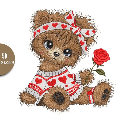 Teddy Embroidery Designs, Teddy Bear Girl Embroidery, Romantic Machine Embroidery Files, 9 Sizes, Instant Download - Etsy Australia