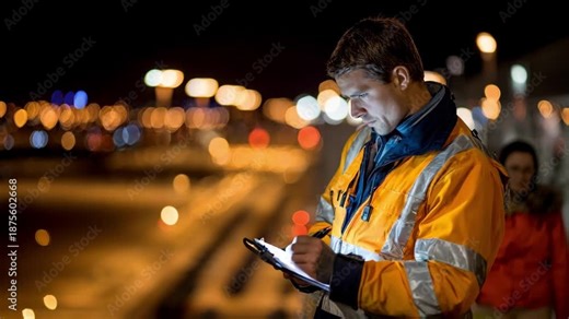 Worker assessing electrical connections and functionality of diverse runway lighting types to maintain reliable safety standards after sunset.