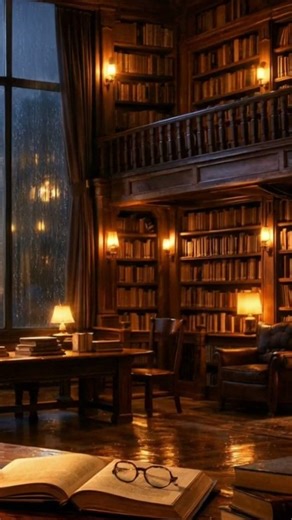Cozy Rainy Old Library Night 🌧️🔥 #cozyambience #peaceful #study #studyambience #foryou