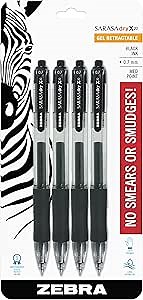 Zebra Pen Sarasa X20 Retractable Gel Ink Pens, Medium Point 0.7mm, Black Rapid Dry Ink, 4 Pack (Packaging may vary)