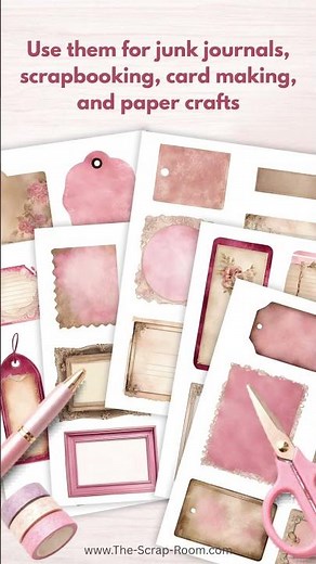 Free shabby pink junk journal embellishments printable for scrapbooking ephemera paper craft