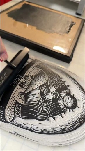 Field notes: infinite scroller…. Do you know one? #linocut #creature design # printmaking