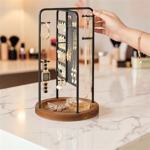 360degree Rotating Jewelry Display Stand – Metal Organizer With Wooden Base - Etsy