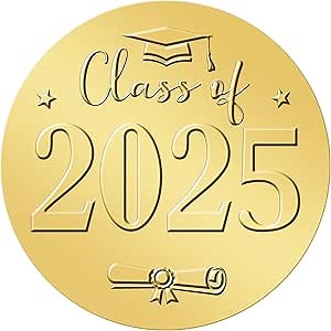 Graduation Stickers 2 Inch Embossed Class of 2025 Stickers 100Pcs Gold Foil Grad Cap and Diplomas Sticker for Envelopes Seals Graduation Announcement Party Favor(Class of 2025)