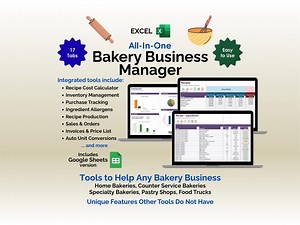 Bakery Business Planner Template Excel Spreadsheet Cost Calculator Recipe Tracker Invoice Template Home Baker Inventory Management Tool - Etsy