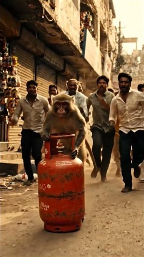 Log line me khade –🛢️ “Cylinder nahi mil raha!”🛢️🐒#gas #money #india