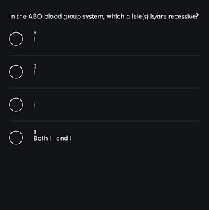 In the ABO blood group system, which allele(s) is/are recessive... | Filo
