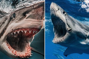 World's toughest shark dubbed Brutus shows off battle scars as he hunts prey