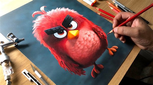Angry Birds Art: Insane Realistic Drawing with Colored Pencils (Full Time-Lapse)