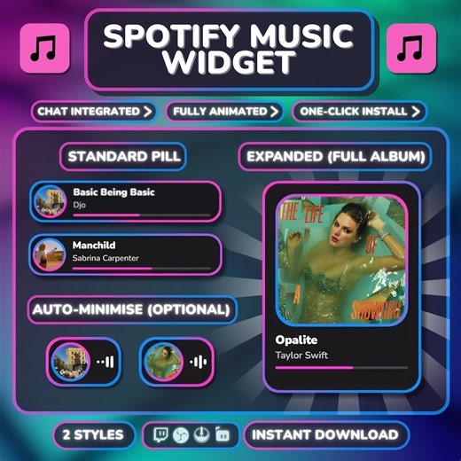 Animated Spotify Music Widget | Twitch, Streamelements, OBS | Music Player | Stream Overlay (digital Download) - Etsy Canada