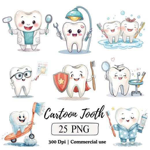 Cartoon Teeth PNG Cute Watercolor Lost Tooth Clipart Bundle Dentist Office Decor Kawaii Dental Art Toothbrush Illustration Pediatric Dentist - Etsy Australia