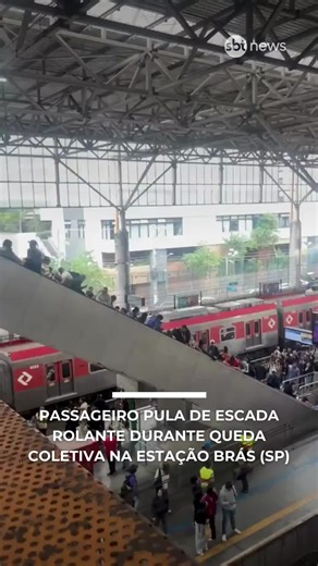 SBT News on Instagram: "Um passageiro precisou pular do meio de uma escada rolante para escapar de uma queda coletiva, na manhã desta quinta-feira (18), na estação Brás, uma das mais movimentadas da Companhia Paulista de Trens Metropolitanos (CPTM), no centro de São Paulo. O acidente deixou 13 pessoas feridas. Segundo informações obtidas pelo SBT News com funcionários da estação, a escada rolante estava em funcionamento, no sentido de subida, quando uma pessoa caiu no final do equipamento, provo
