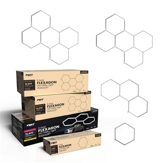 Feit Electric Flexagon 36 ft. Integrated LED 14-Grid Hexagon White Strip Shop Light Fixture 4000K Combo - The Home Depot