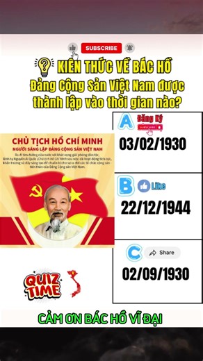 Đảng Cộng Sản Việt Nam được thành lập vào thời gian nào? #quiz #bacho #hochiminh #tintuc #vietnam