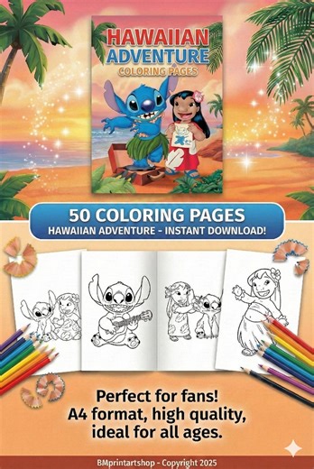 Blue Alien & Island Girl Coloring Pages – 50  Kids Printable Sheets (digital Download) - Etsy
