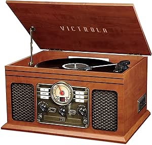 Victrola Ashford – 3-Speed Belt Driven Bluetooth Record Player with CD, Cassette, FM Radio, Aux-In & Built-In Stereo Speakers (Mahogany)