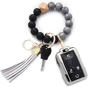 for Chevrolet key fob cover case with keychain,Soft TPU key Shell/skin,4-Buttons fit GMC chevy Colorado Silverado Suburban Tahoe Silverado Remote Key Vehicle Accessories(Silver), Large