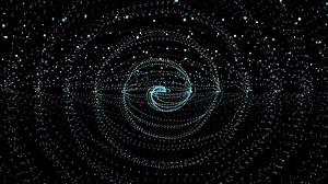 Download Blue and white big data futuristic circular dots floating on black background, futuristic circular dots background for free