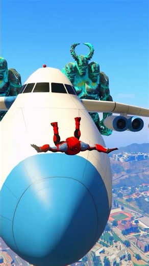 Spiderman and their wife fall from plane #gta #gta5 #ironman #spiderman #shorts #shortsfeed