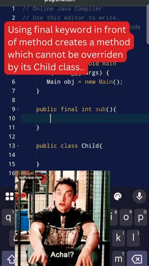 Java : Final keyword with methods | #shorts #java @LetsCodeUp-007