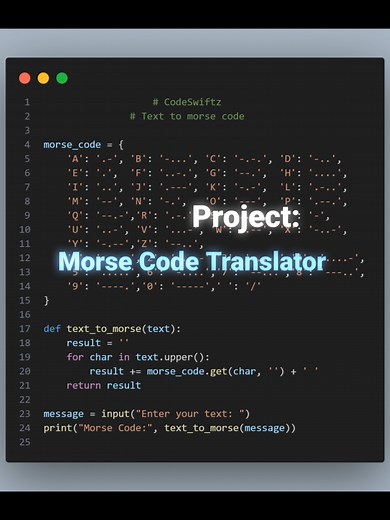 Text to Morse code program in python. #codeswiftz #coding #tutorial # #programming #python