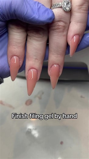Finish filing gel nails 💅🏼 #nailappointments #gelnails #longnails #filingnails #almondnails #almondnailsdesigns | Sarah's Nail Secrets