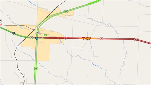 Traffic delays on Interstate 70 near Kingdom City due to crash