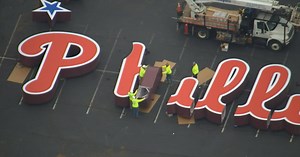 New Phillies signage being installed at Citizens Bank Park