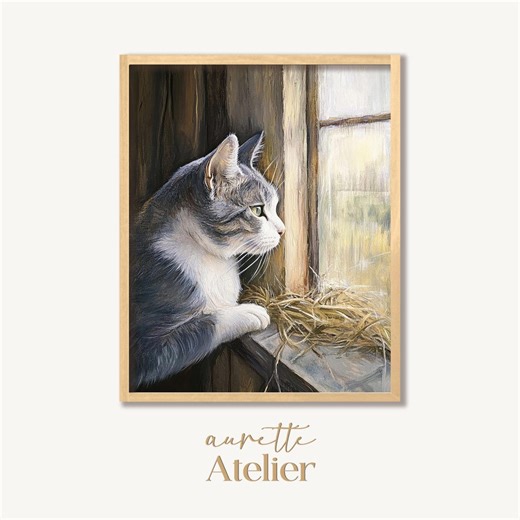 Cat by Rustic Window - Cozy Autumn Cottagecore Scene, Printable Wall Decor, Peaceful Gray-white Cat, Farmhouse Charm, Digital Print 359 - Etsy