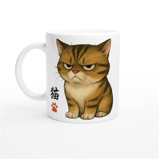 Grumpy Manx Cat Coffee Mug, Japanese Kanji, Anime Kitty - Etsy
