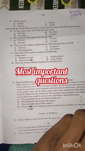 English paper for class 10 exam Code 917(RP) most important questions