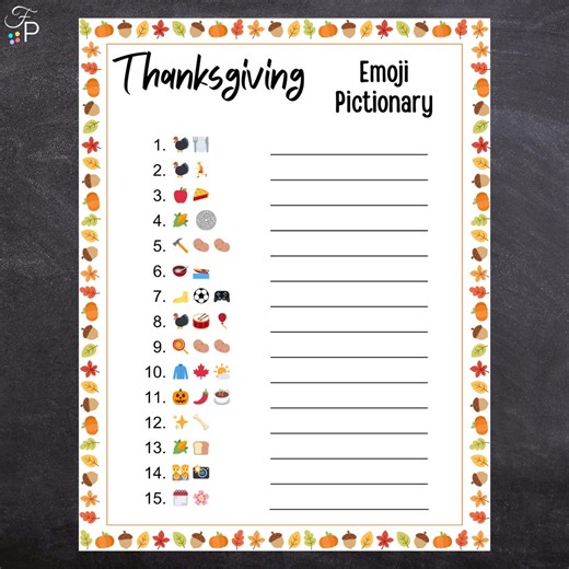 Thanksgiving Emoji Pictionary | Printable Party Game | Fun Activity for Family, Kids & Adults - Etsy