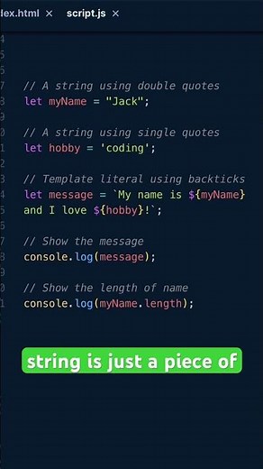 What Are Strings in JavaScript? #JavaScript #LearnToCode #CodingBasics #WebDev #CodeShorts