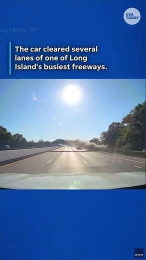 See terrifying moment car goes airborne, flies over highway #Shorts