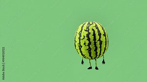 A 3D animated watermelon character dancing energetically. The scene showcases fun, creativity, and vibrant movement, blending the playful nature of tropical fruit with lively digital animation.
