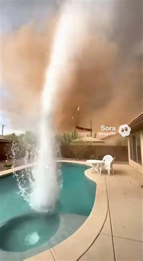 Backyard Tornado Sucks Pool Water Into the Air and Destroys Fence (Phoenix Footage)