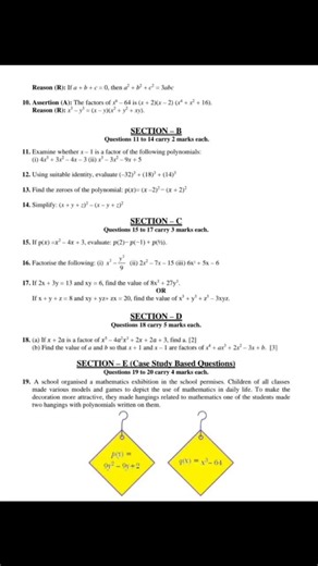 Class 9th Polynomials practice paper