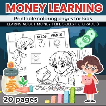 Learn About Money Coloring Pages, Save, Spend & Share, Life Skills Activities